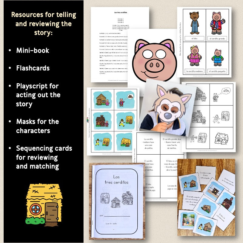 Los tres cerditos (Three Little Pigs) Spanish Story, Mini-Book and Play Script