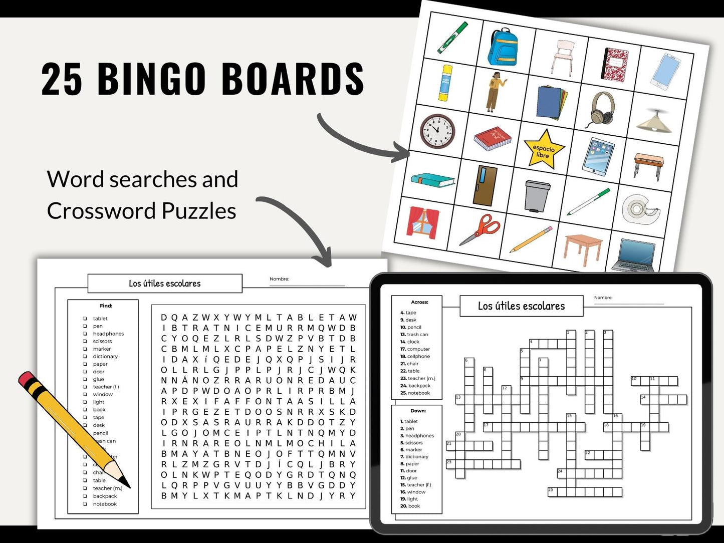Classroom Objects Vocabulary Games in Spanish