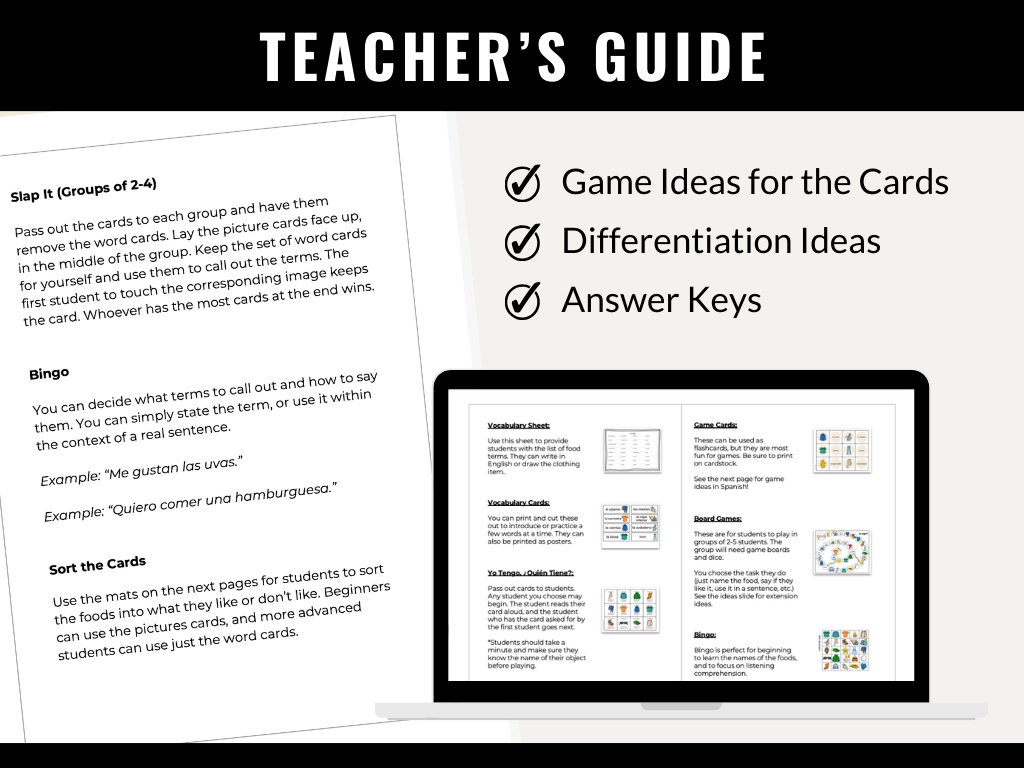Clothing in Spanish Vocabulary Games (Card Games, Flashcards, Crossword, and Word Search)