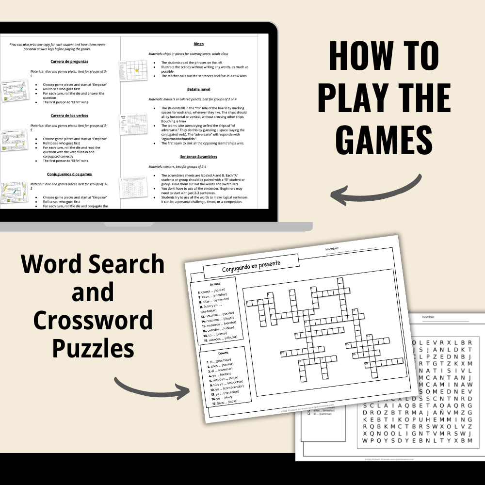 8 No-Prep, Editable Games for Regular Verbs in Spanish (Present Tense)