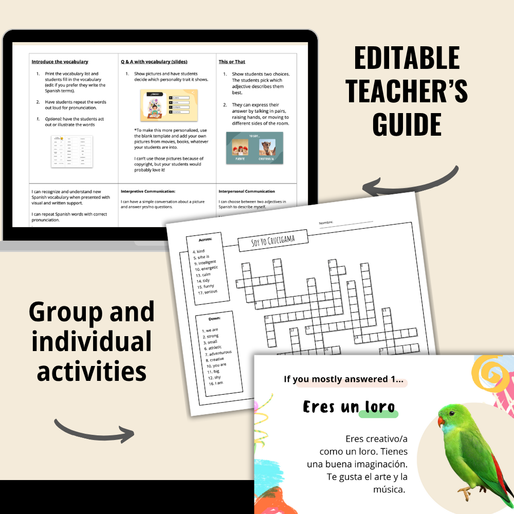 Soy Yo Spanish Elementary Unit - Ser and Adjectives