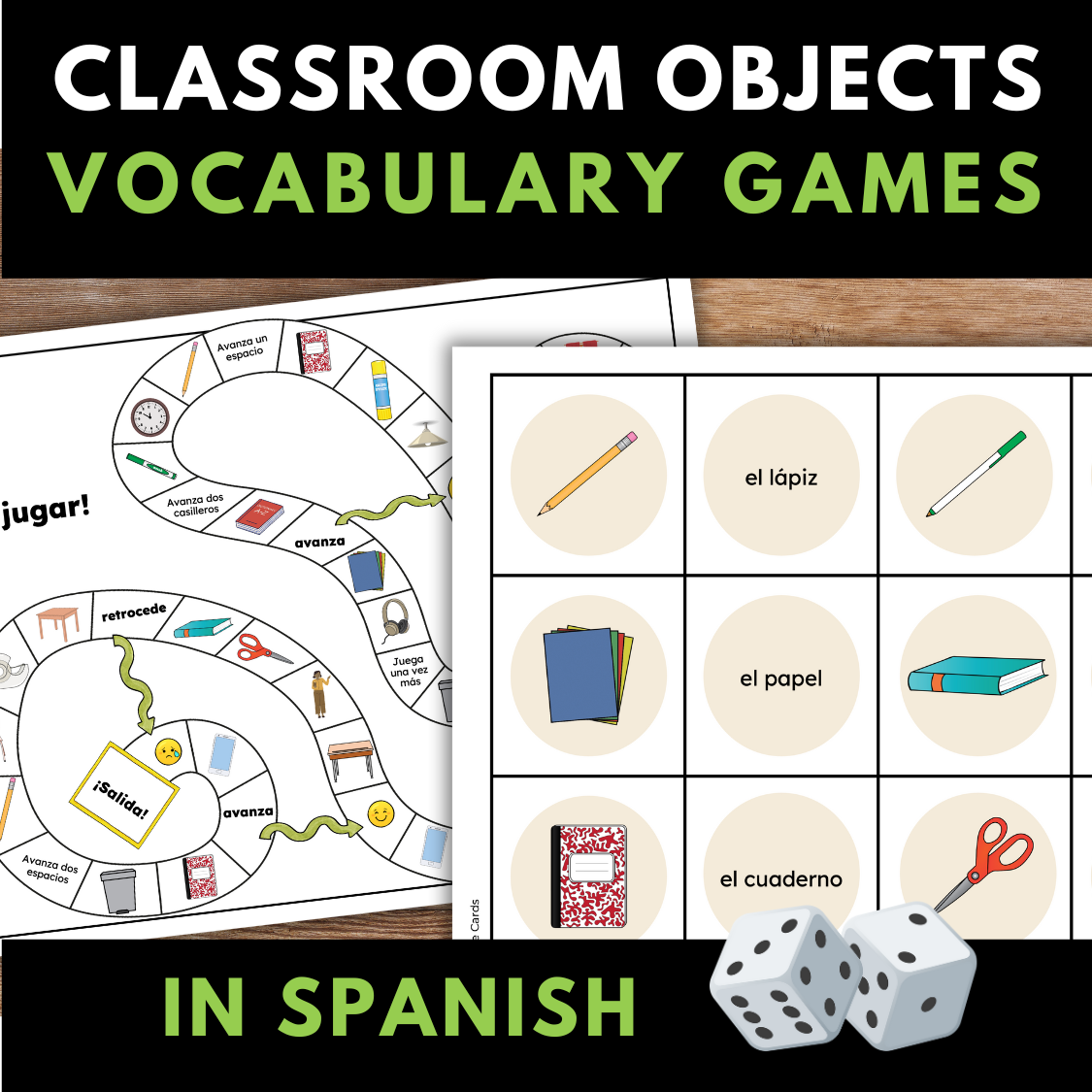 Classroom Objects Vocabulary Games in Spanish