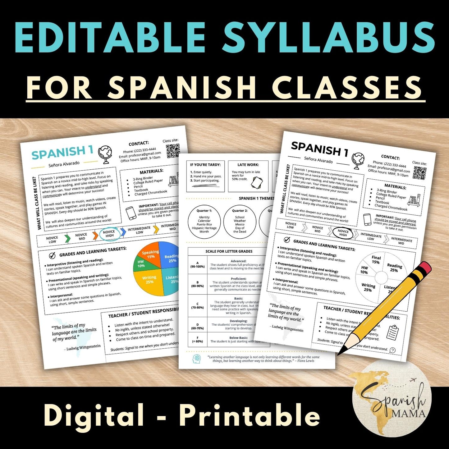 Editable Syllabus for Spanish Classes
