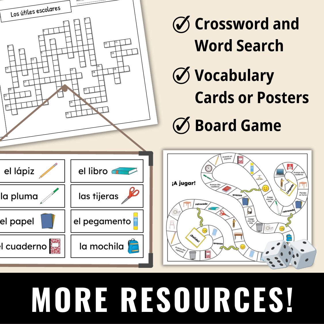 Classroom Objects Vocabulary Games in Spanish