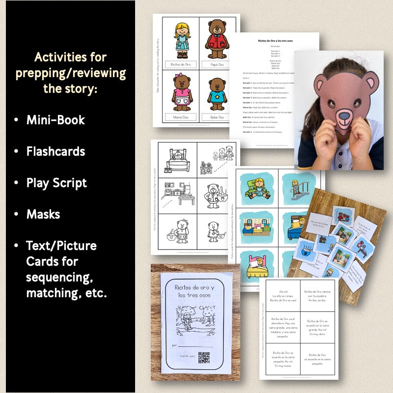 Ricitos de Oro (Goldilocks/Three Bears) Spanish Story, Mini-Book and Play Script