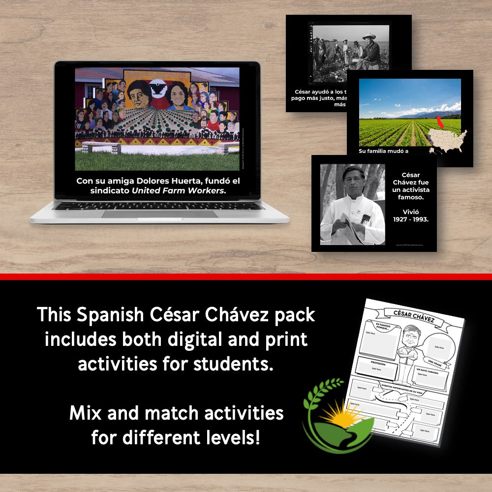César Chávez Reading Passages and Activities in Spanish (Secondary)