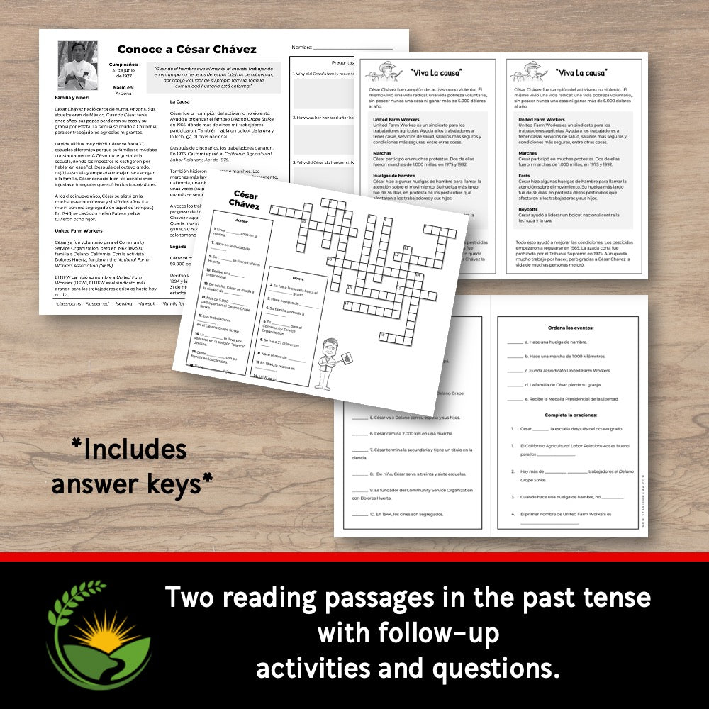 César Chávez Reading Passages and Activities in Spanish (Secondary)