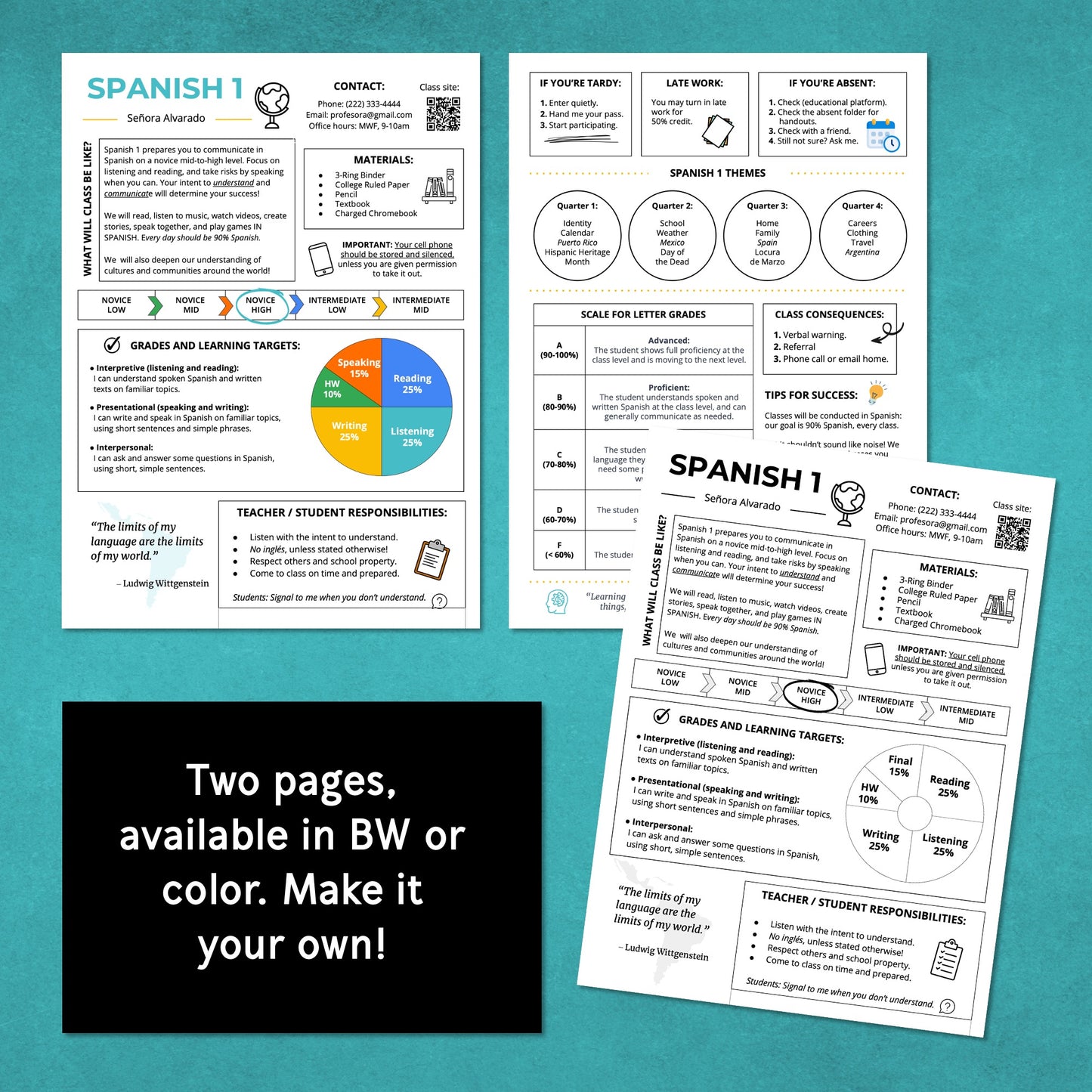 Editable Syllabus for Spanish Classes