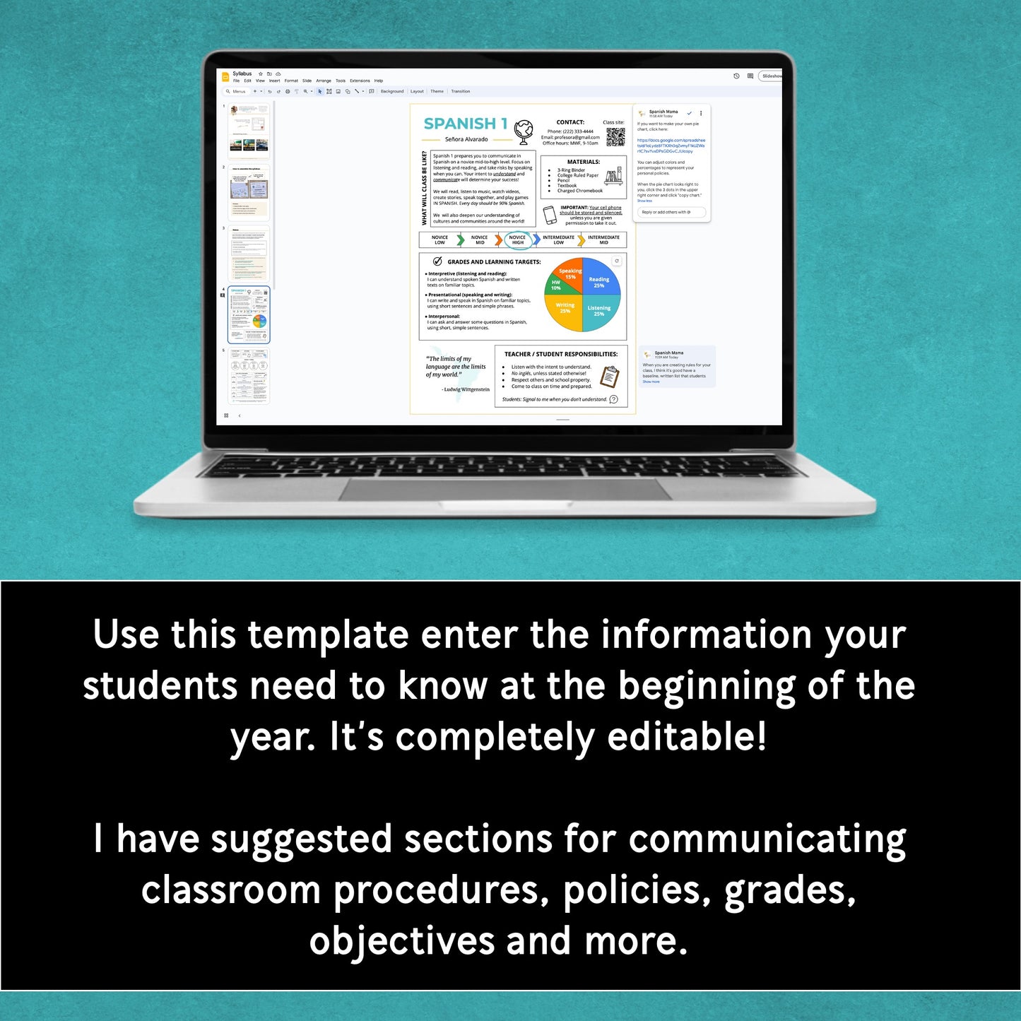 Editable Syllabus for Spanish Classes
