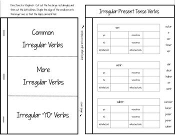 Spanish Interactive Notebook Verbs Flapbook (Irregular Present Tense)