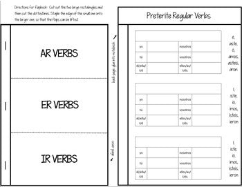 Spanish Interactive Notebook Verbs Flapbook (Regular Preterit Verbs)