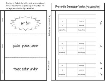 Spanish Interactive Notebook Verbs Flapbook (Irregular Preterite)