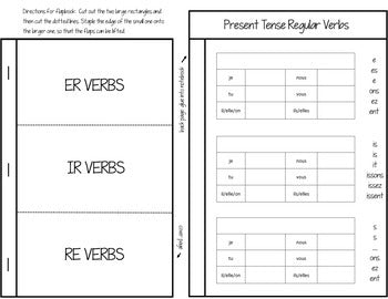 French Regular Present Tense Verbs Interactive Notebook Flapbook