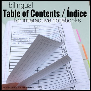 Bilingual Interactive Notebook Table of Contents / Índice