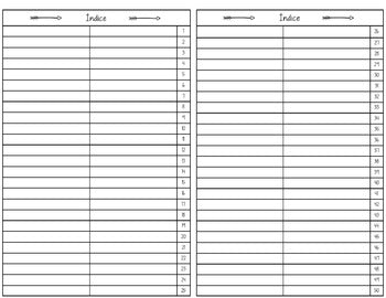 Bilingual Interactive Notebook Table of Contents / Índice