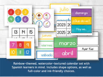Rainbow Calendar Kit for Spanish Learners and Classrooms