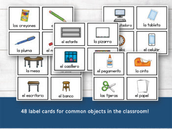 Spanish Classroom Objects Labels and Posters