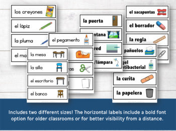 Spanish Classroom Objects Labels and Posters