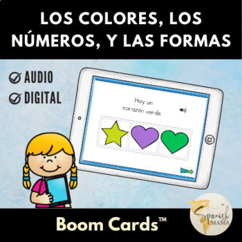 Numbers, Colors and Shapes in Spanish Boom Cards