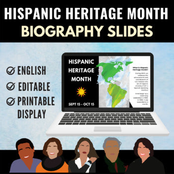 Hispanic Heritage Month Biography Slides in ENGLISH (for Reading or Decoration)