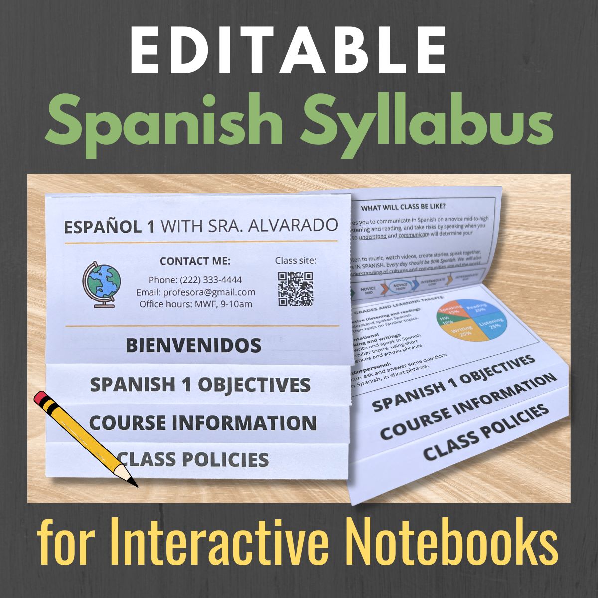 Editable Syllabus Flapbook for Spanish Class (for Interactive Notebooks)