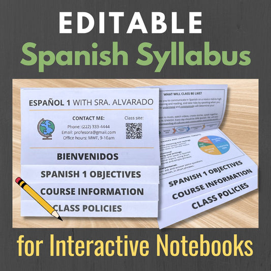 Editable Syllabus Flapbook for Spanish Class (for Interactive Notebooks)
