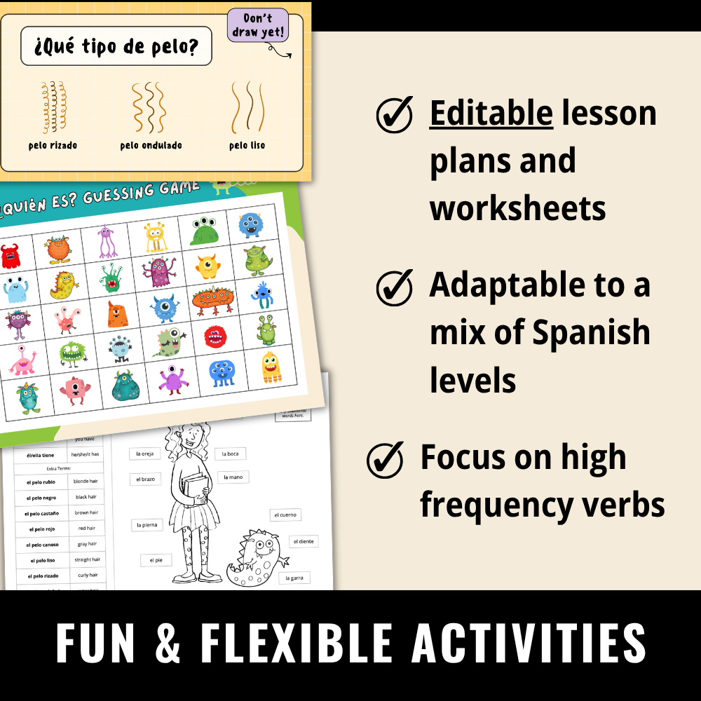 Monsters Elementary Spanish Unit - Tener and Body Parts