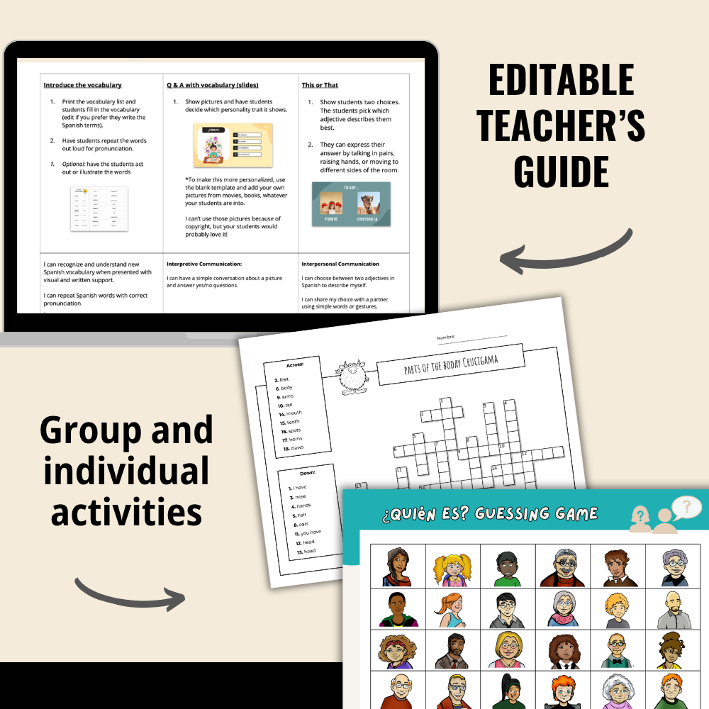 Monsters Elementary Spanish Unit - Tener and Body Parts