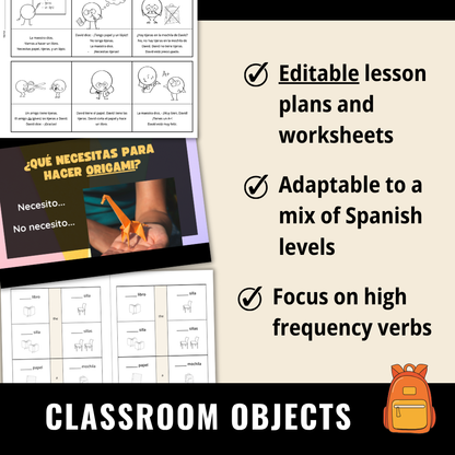 Spanish Elementary Unit - Classroom Objects and Verbs Tener / Necesitar