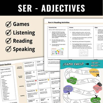 Soy Yo Spanish Elementary Unit - Ser and Adjectives