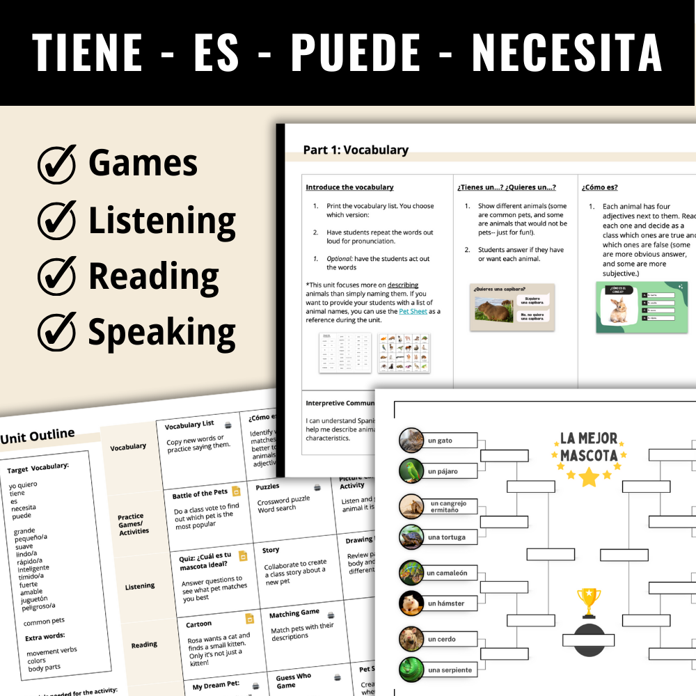 My Dream Pet Elementary Spanish Unit