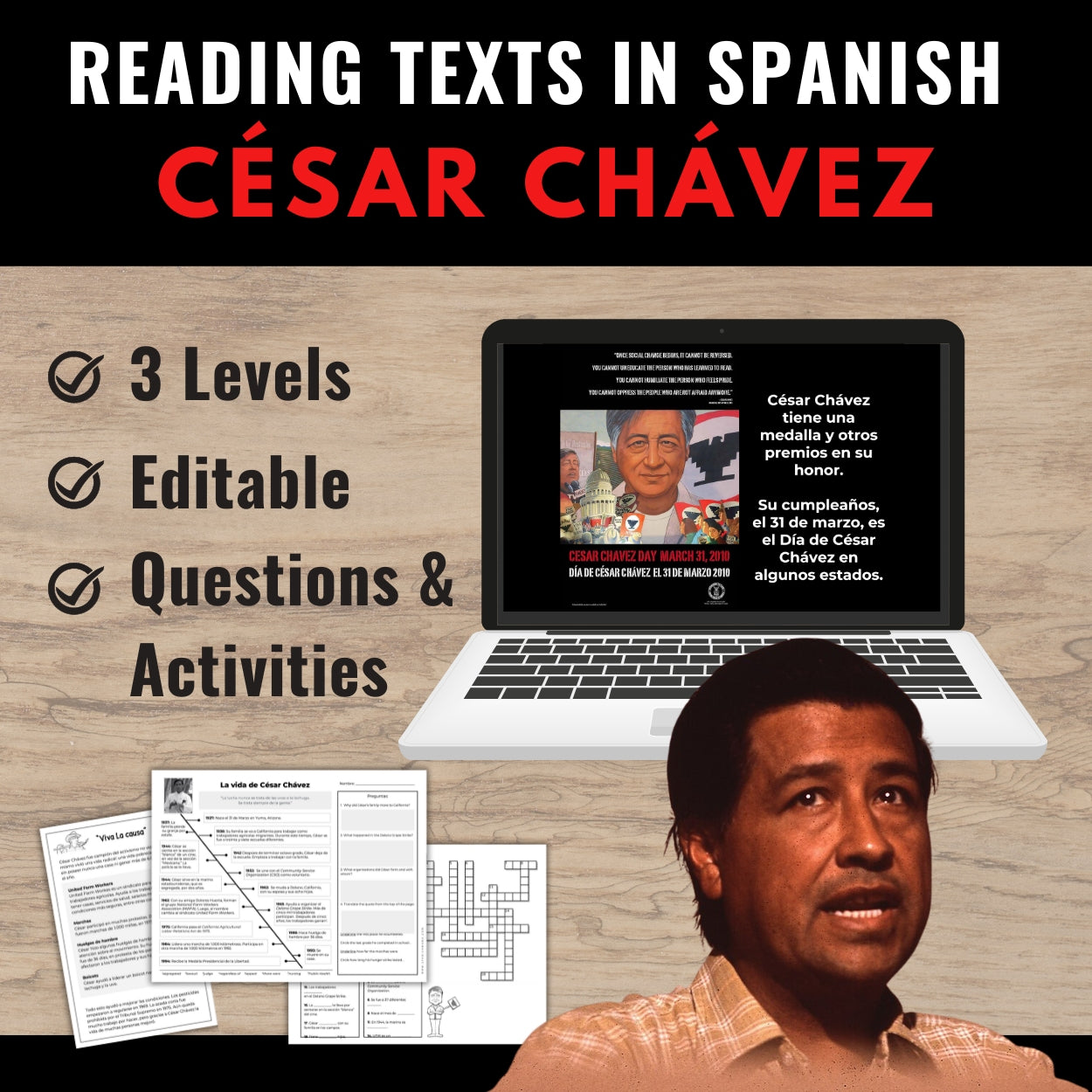 César Chávez Reading Passages and Activities in Spanish