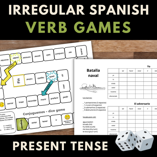 8 No-Prep, Editable Games for Irregular Verbs in Spanish (Present Tense)