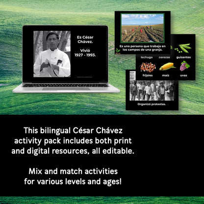 César Chávez Mini-Book, Reading Texts, & Activities in Spanish and English