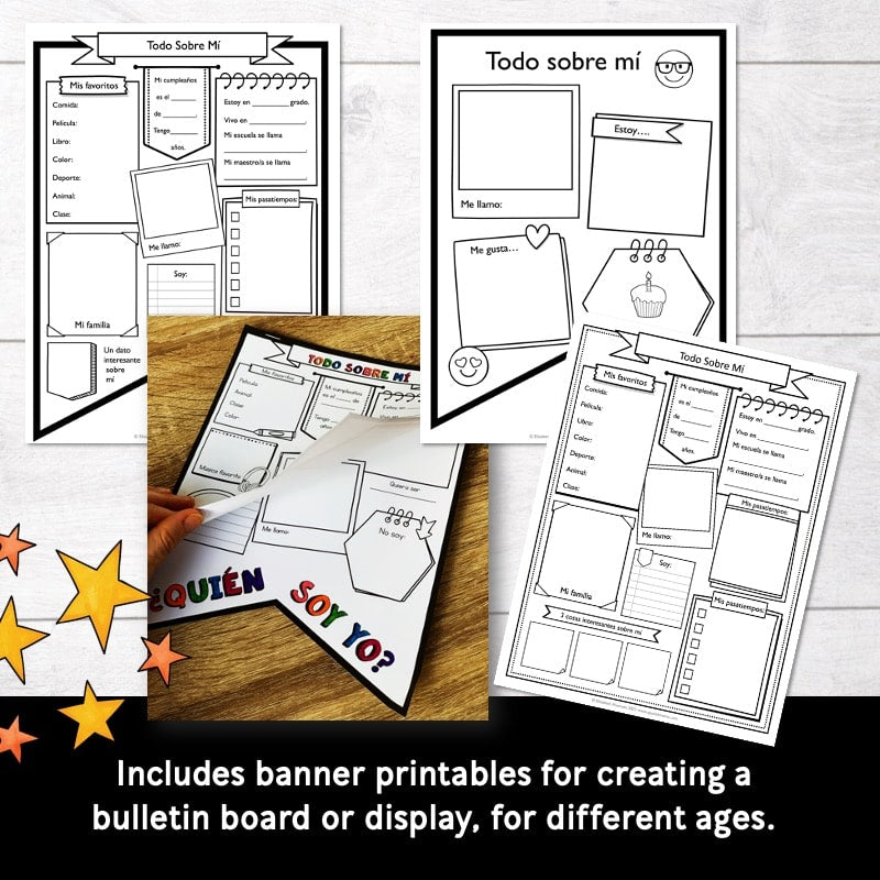 Todo sobre mí (All About Me) Middle School Spanish Banners and Templates