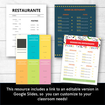 Menu in Spanish for Practicing Restaurant Vocabulary