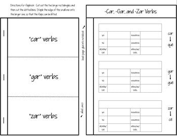 Spanish Interactive Notebook Preterite Verbs Flapbook (Car, Gar, Zar Verbs)