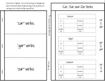 Spanish Interactive Notebook Preterite Verbs Flapbook (Car, Gar, Zar Verbs)