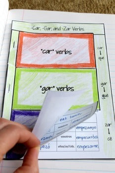 Spanish Interactive Notebook Preterite Verbs Flapbook (Car, Gar, Zar Verbs)