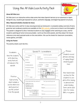 Mi Vida Loca Activity and Guide Freebie for Ep. 1-5