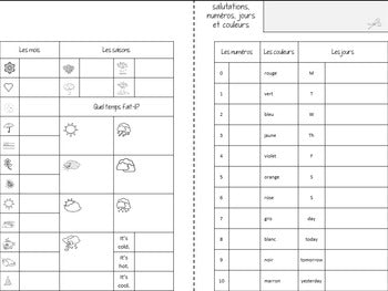 French Beginning of the Year Booklet for Interactive Notebooks