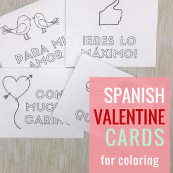 Valentine's Cards in Spanish for Coloring