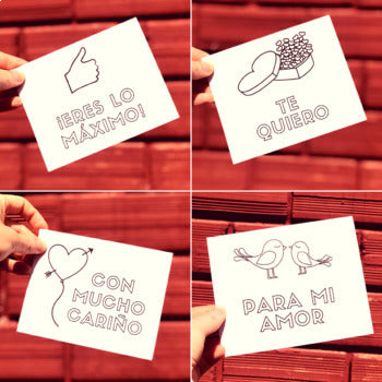 Valentine's Cards in Spanish for Coloring