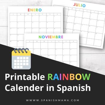 Editable Rainbow Spanish Calendar 2022 - 2023 School Year