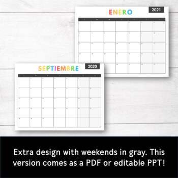 Editable Rainbow Spanish Calendar 2022 - 2023 School Year