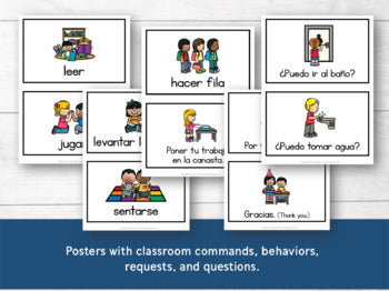 Spanish Posters with Instructions and Questions for PreK & Elementary Classrooms