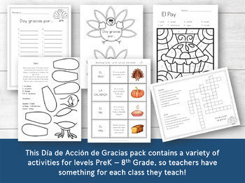 Thanksgiving Activity Pack in Spanish for Elementary Grades