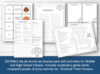 Spanish Thanksgiving Activity Pack for Middle and High School