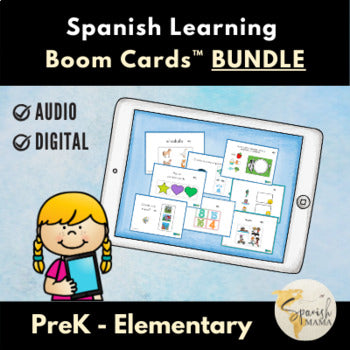 Spanish Learning Boom Cards Bundle for PreK - Elementary #distancelearningtpt