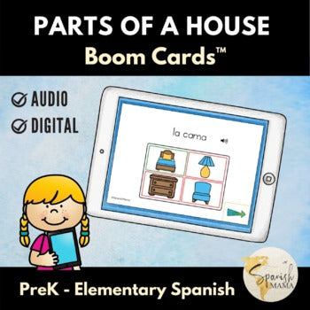 Parts of a House and Prepositions in Spanish Boom Cards